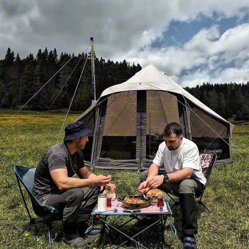 KingCamp KHAN LIGHT 500 Hot Tent, 8–10 Person TC Canvas Glamping Tent with 180° Panoramic Vestibule, Stove Jack & Waterproof Floor