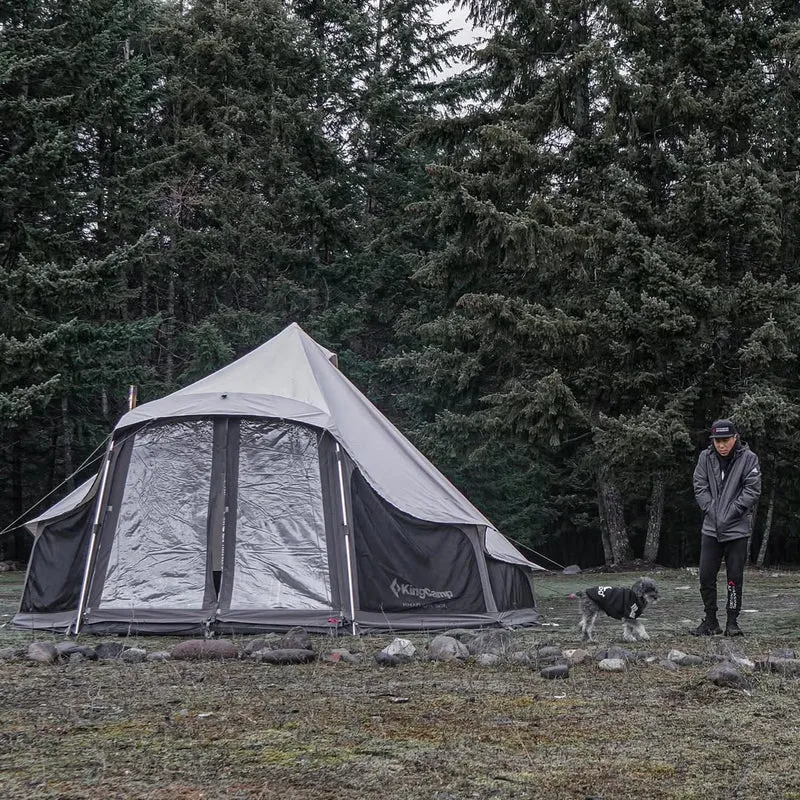 KingCamp KHAN LIGHT 500 Hot Tent, 8–10 Person TC Canvas Glamping Tent with 180° Panoramic Vestibule, Stove Jack & Waterproof Floor