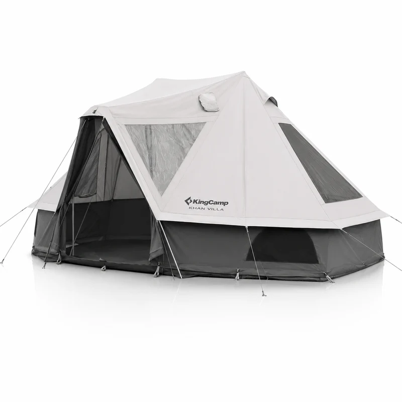 KingCamp KHAN VILLA 15FT TC Canvas Glamping Tent, 4-6 Person 4-Season Cabin Tent with Stove Jack, 2 Bedrooms + Living Room