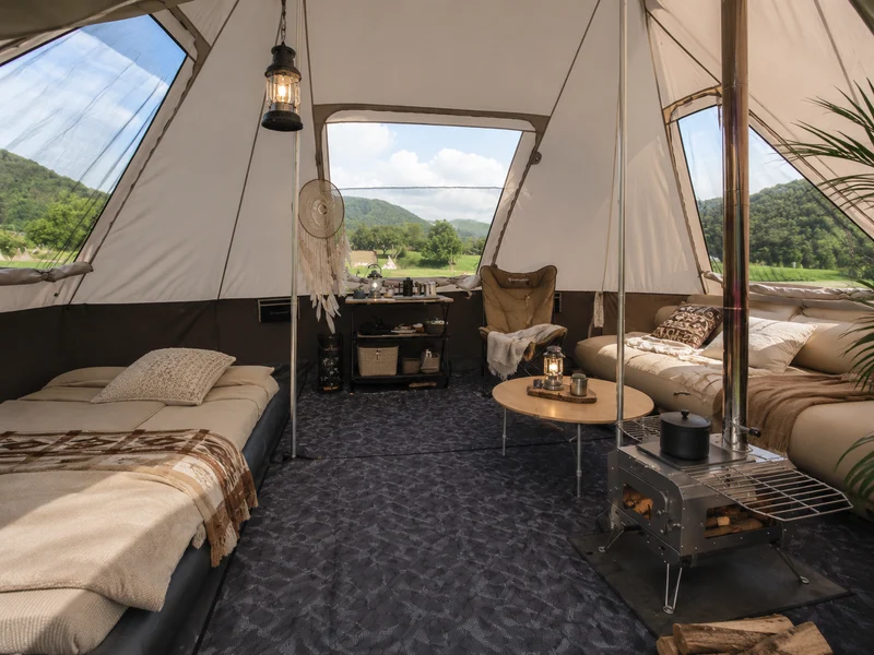 KingCamp KHAN VILLA 15FT TC Canvas Glamping Tent, 4-6 Person 4-Season Cabin Tent with Stove Jack, 2 Bedrooms + Living Room