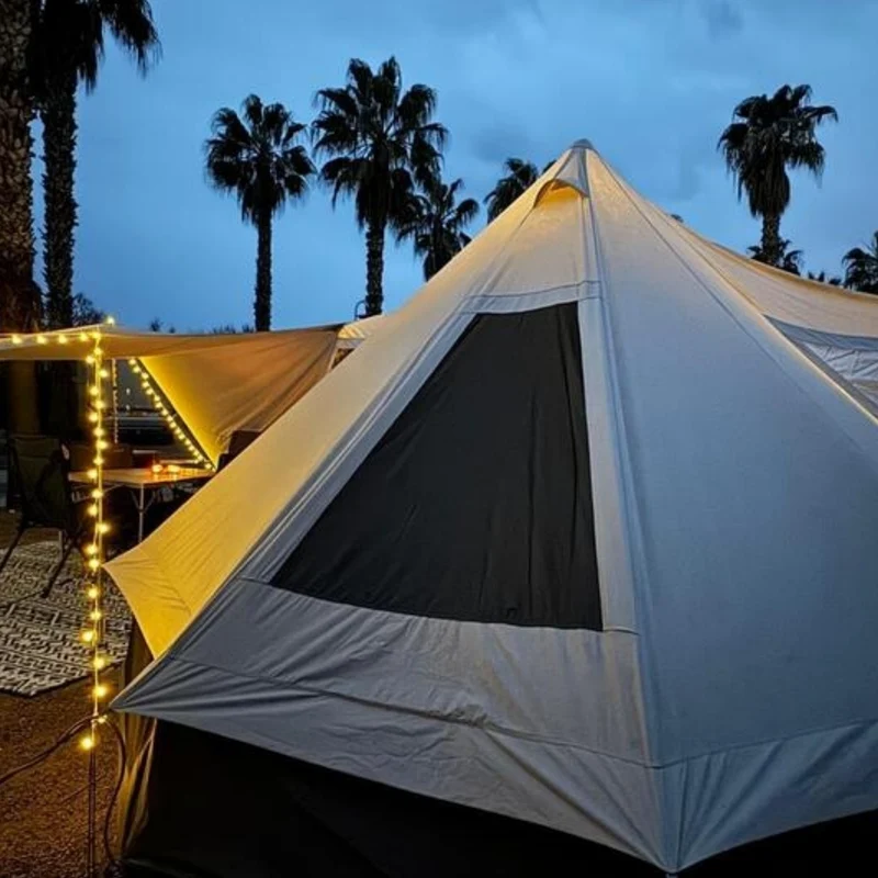 KingCamp KHAN VILLA 15FT TC Canvas Glamping Tent, 4-6 Person 4-Season Cabin Tent with Stove Jack, 2 Bedrooms + Living Room