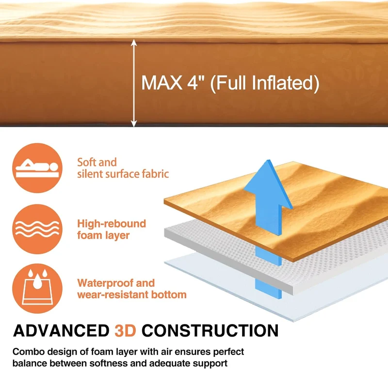 Self Inflating Sleeping Pad Queen Size Camping Mattress