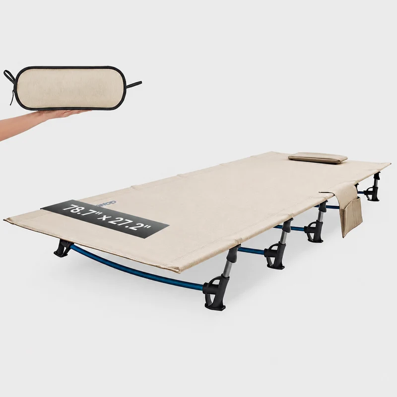 FUNDANGO Ultralight Folding Camping Cot | Extra Long & Wide 78.7" x 27.2" for Adults, 7075 Aluminum Frame Supports 275lbs, Compact Portable Cot
