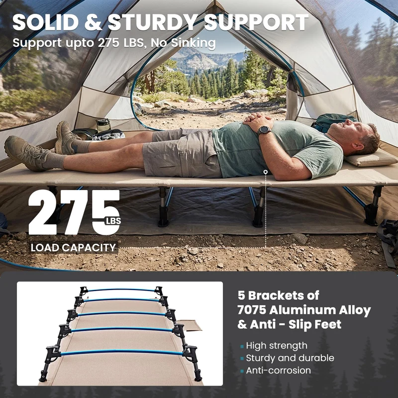 FUNDANGO Ultralight Folding Camping Cot | Extra Long & Wide 78.7" x 27.2" for Adults, 7075 Aluminum Frame Supports 275lbs, Compact Portable Cot