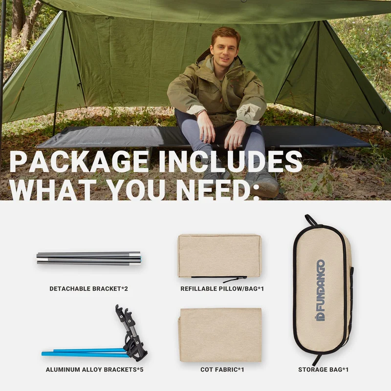 FUNDANGO Ultralight Folding Camping Cot | Extra Long & Wide 78.7" x 27.2" for Adults, 7075 Aluminum Frame Supports 275lbs, Compact Portable Cot