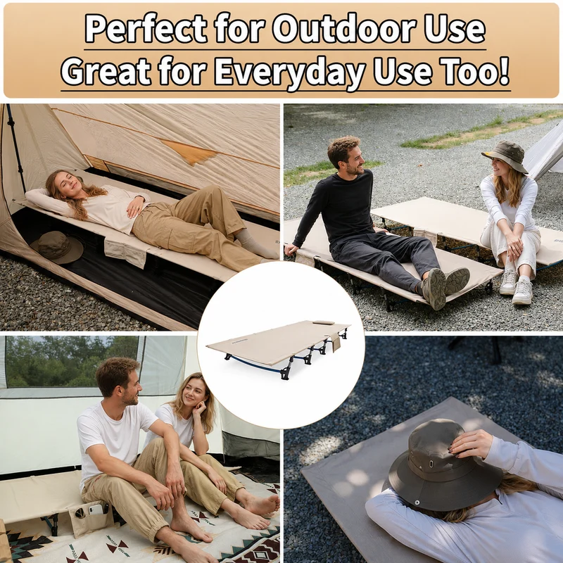 FUNDANGO Ultralight Folding Camping Cot | Extra Long & Wide 78.7" x 27.2" for Adults, 7075 Aluminum Frame Supports 275lbs, Compact Portable Cot