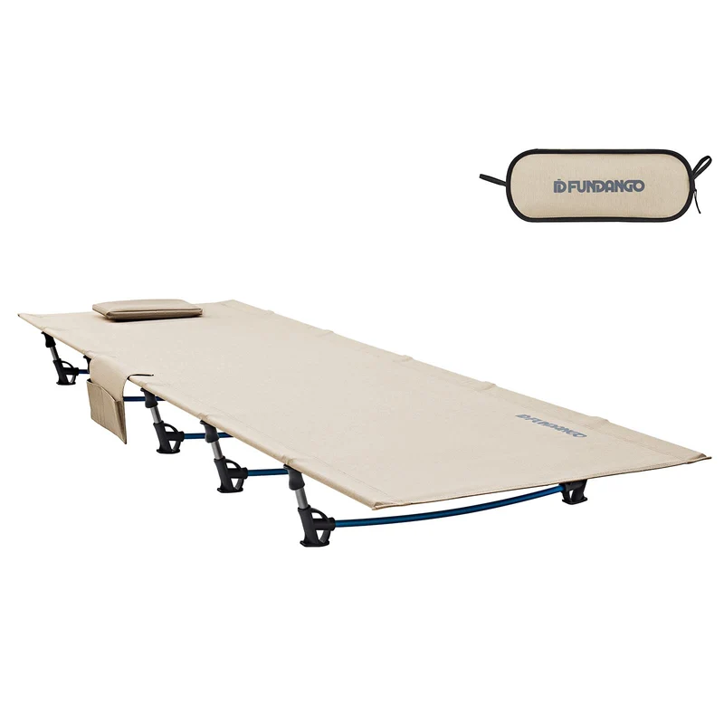 FUNDANGO Ultralight Folding Camping Cot | Extra Long & Wide 78.7" x 27.2" for Adults, 7075 Aluminum Frame Supports 275lbs, Compact Portable Cot