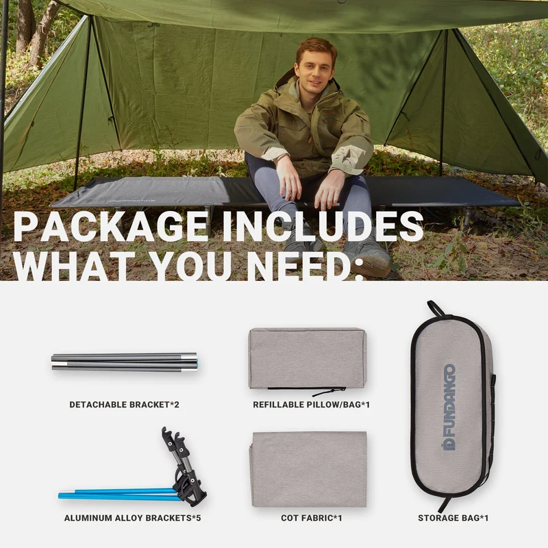 FUNDANGO Ultralight Folding Camping Cot | Extra Long & Wide 78.7" x 27.2" for Adults, 7075 Aluminum Frame Supports 275lbs, Compact Portable Cot