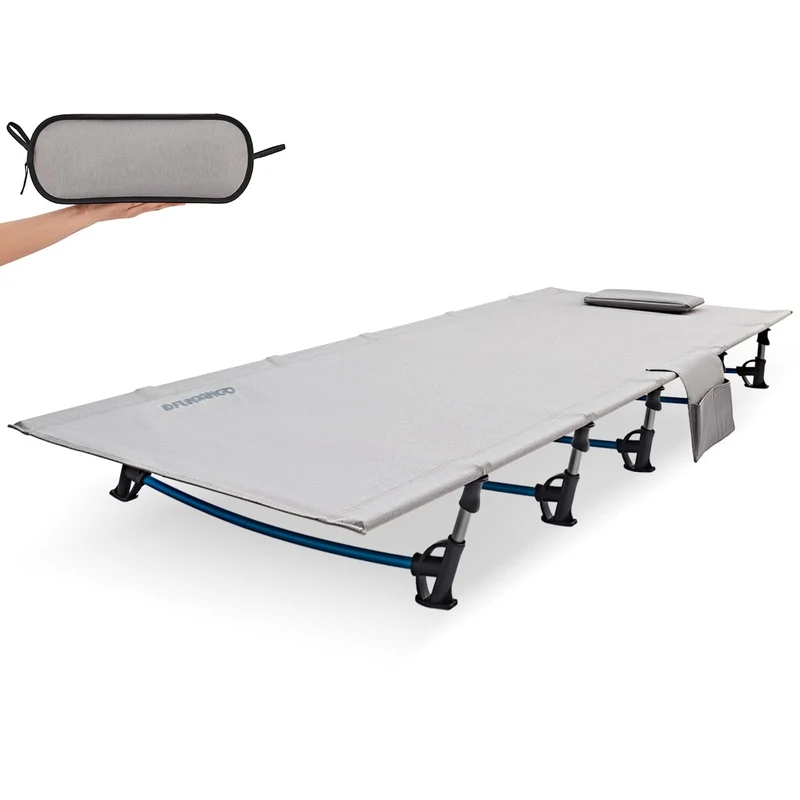 FUNDANGO Ultralight Folding Camping Cot | Extra Long & Wide 78.7" x 27.2" for Adults, 7075 Aluminum Frame Supports 275lbs, Compact Portable Cot