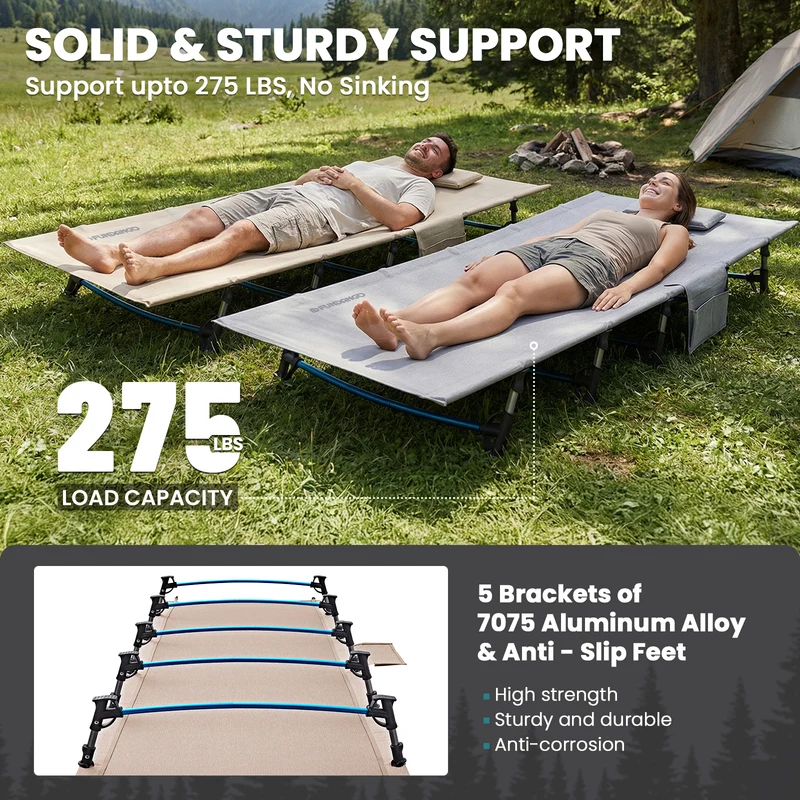 FUNDANGO Ultralight Folding Camping Cot | Extra Long & Wide 78.7" x 27.2" for Adults, 7075 Aluminum Frame Supports 275lbs, Compact Portable Cot