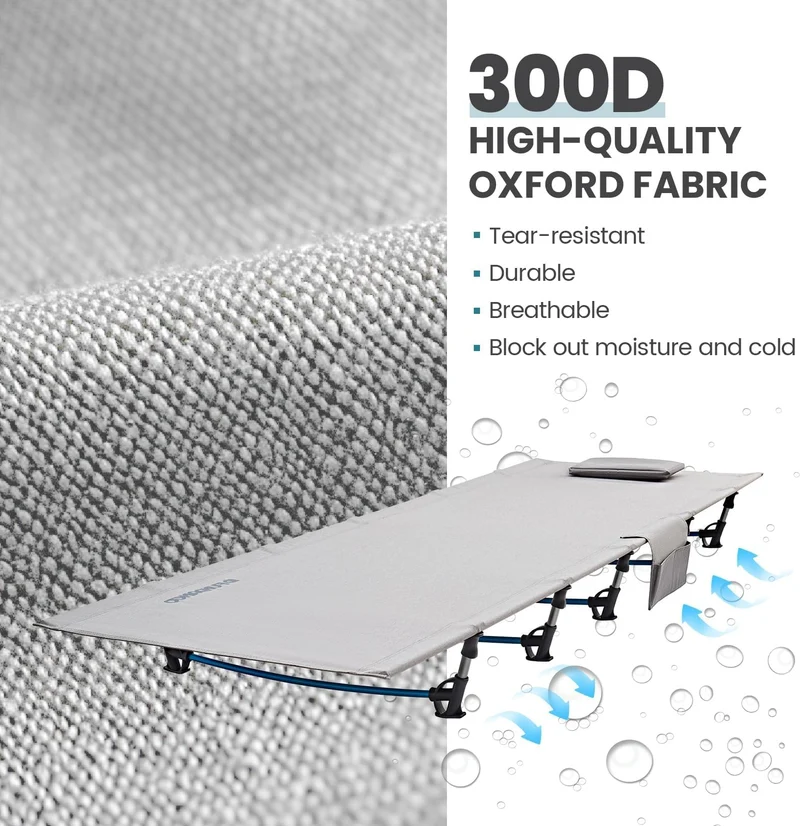 FUNDANGO Ultralight Folding Camping Cot | Extra Long & Wide 78.7" x 27.2" for Adults, 7075 Aluminum Frame Supports 275lbs, Compact Portable Cot