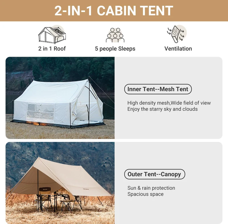 KingCamp Mountain In C2 Double-Layer House Tent Canvas Cabin Tent