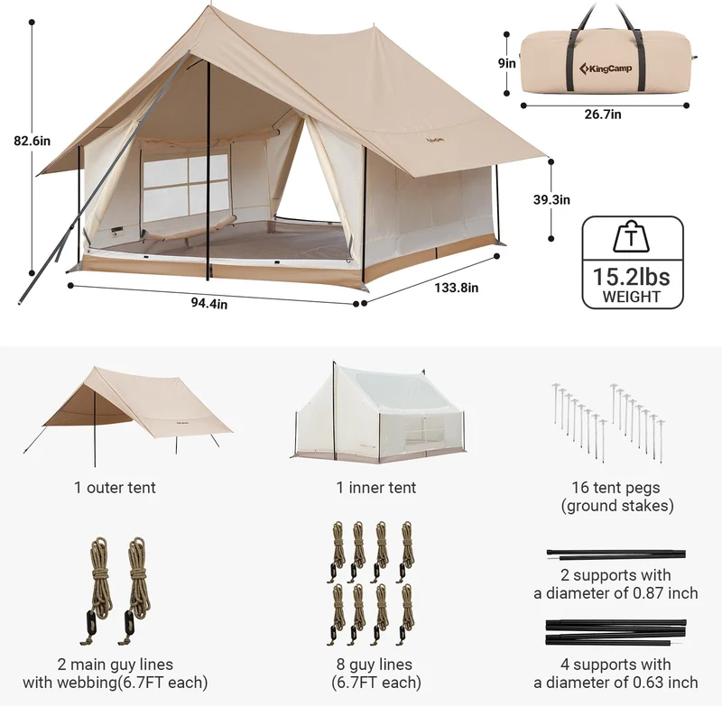 KingCamp Mountain In C2 Double-Layer House Tent Canvas Cabin Tent