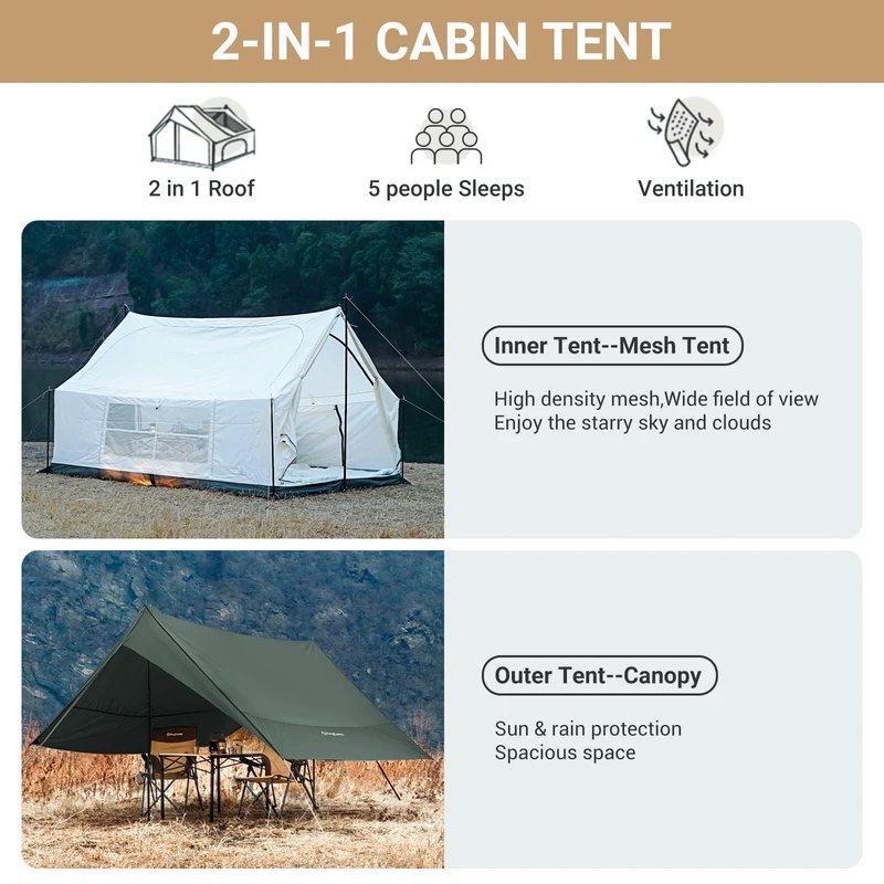 KingCamp Mountain In C2 Double-Layer House Tent Canvas Cabin Tent