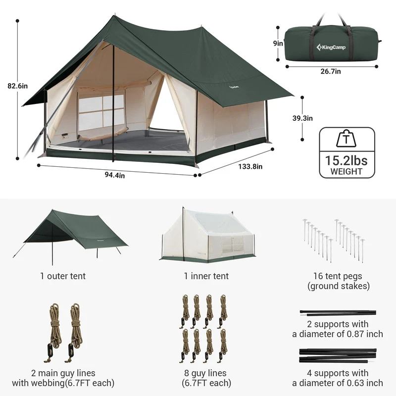 KingCamp Mountain In C2 Double-Layer House Tent Canvas Cabin Tent