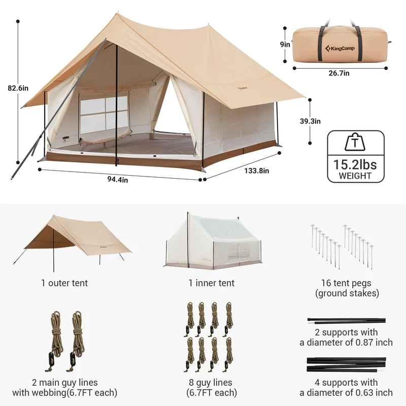 KingCamp Mountain In C2 Double-Layer House Tent Canvas Cabin Tent
