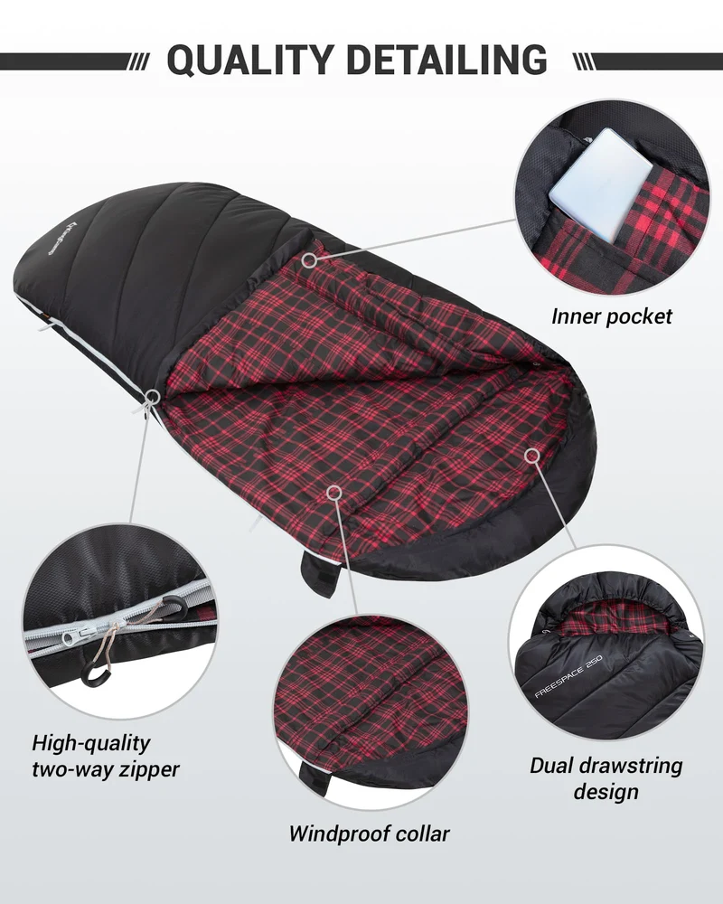 KingCamp FREESPACE 350 Flannel Sleeping Bag-Envelope With Hood