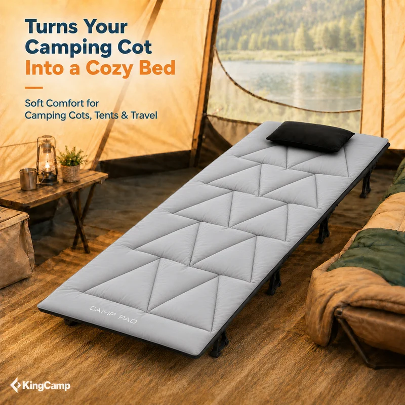 KingCamp CAMP PAD 500 Camping Cot Pad, Thick Quilted Sleeping Mat with Elastic Straps, Machine Washable, 75" x 25"