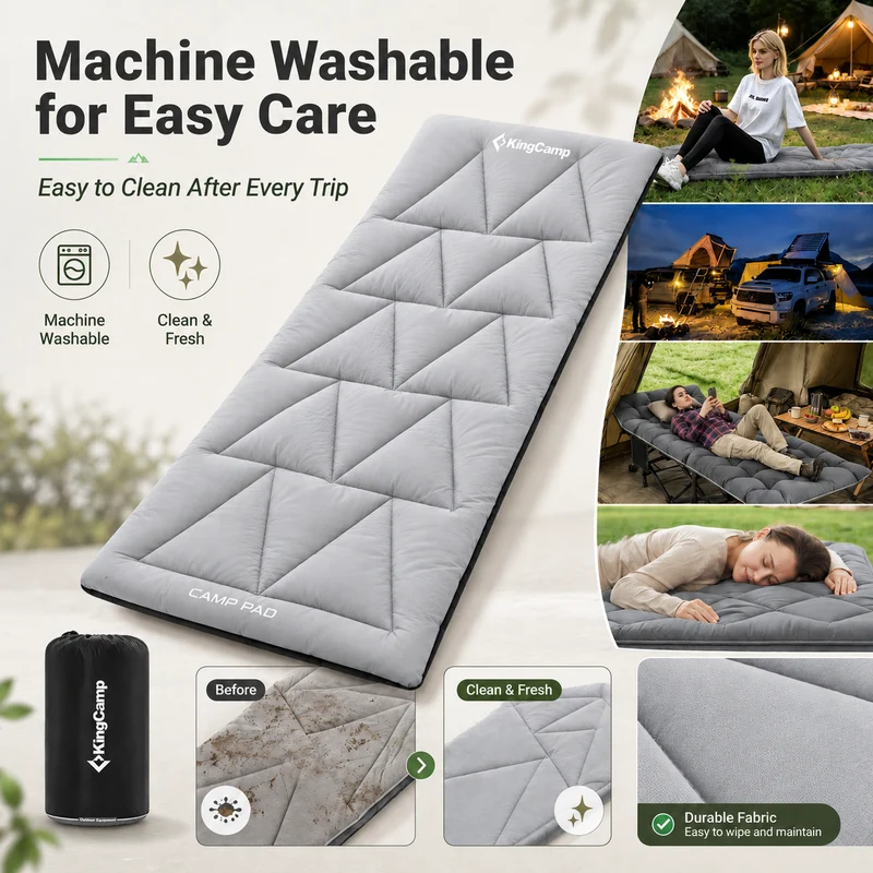 KingCamp CAMP PAD 500 Camping Cot Pad, Thick Quilted Sleeping Mat with Elastic Straps, Machine Washable, 75" x 25"