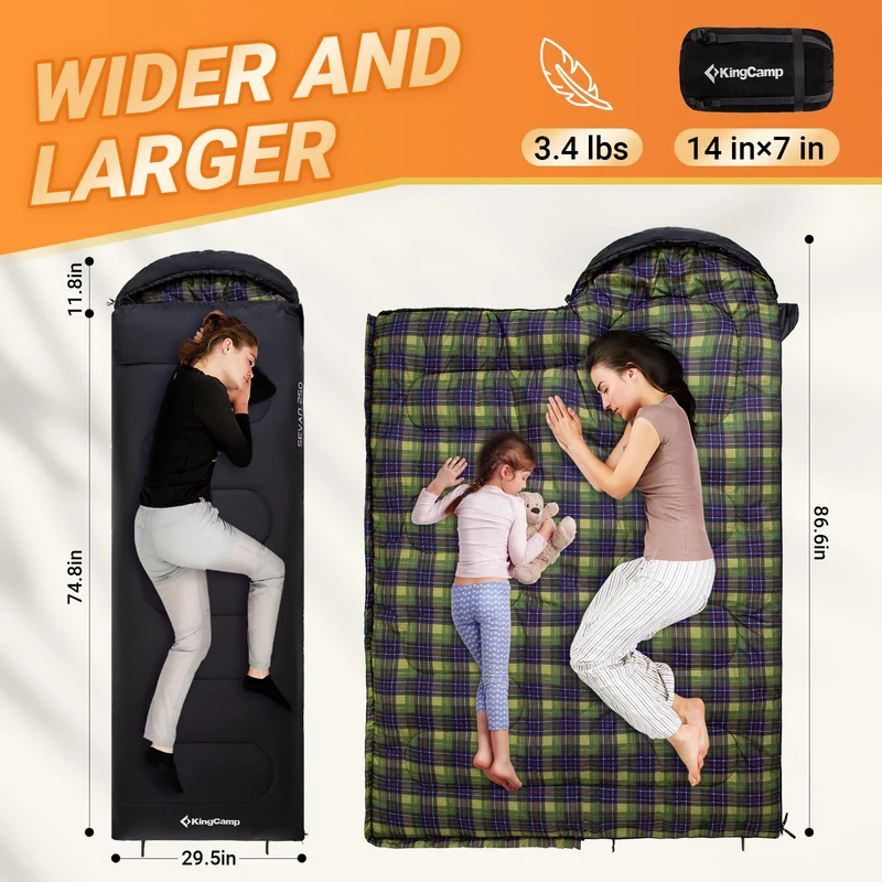 KingCamp SEVAN 250 Sleeping Bag-Envelope With Hood