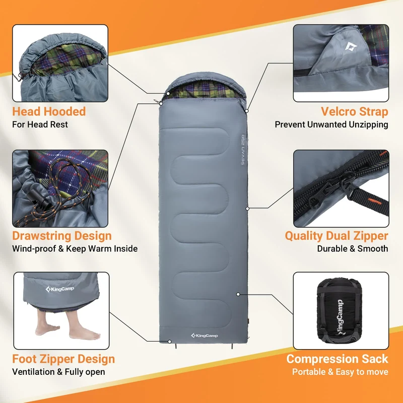 KingCamp SEVAN 250 Sleeping Bag-Envelope With Hood