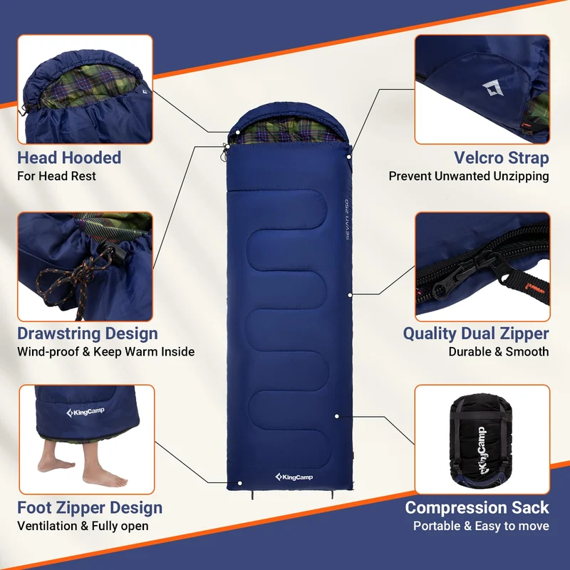 KingCamp SEVAN 250 Sleeping Bag-Envelope With Hood