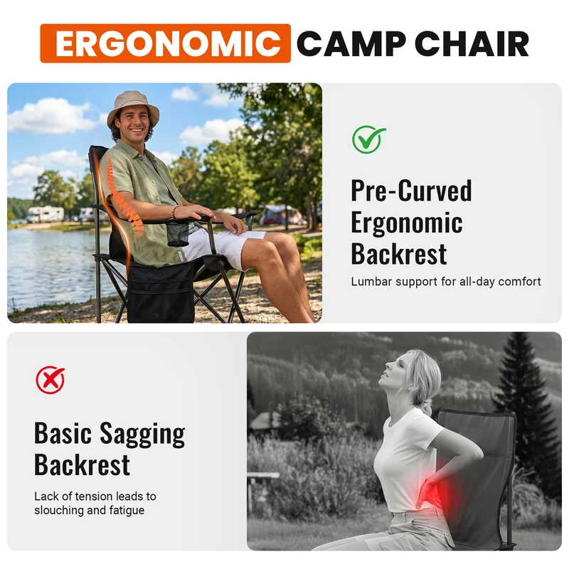 KingCamp Padded Outdoor Folding Quilted Armchair with Built In Cupholder