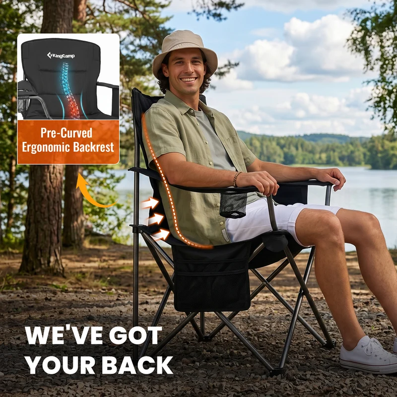 KingCamp Padded Outdoor Folding Quilted Armchair with Built In Cupholder