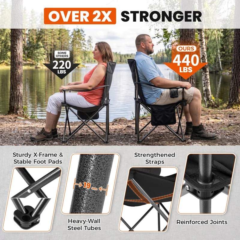 KingCamp Padded Outdoor Folding Quilted Armchair with Built In Cupholder