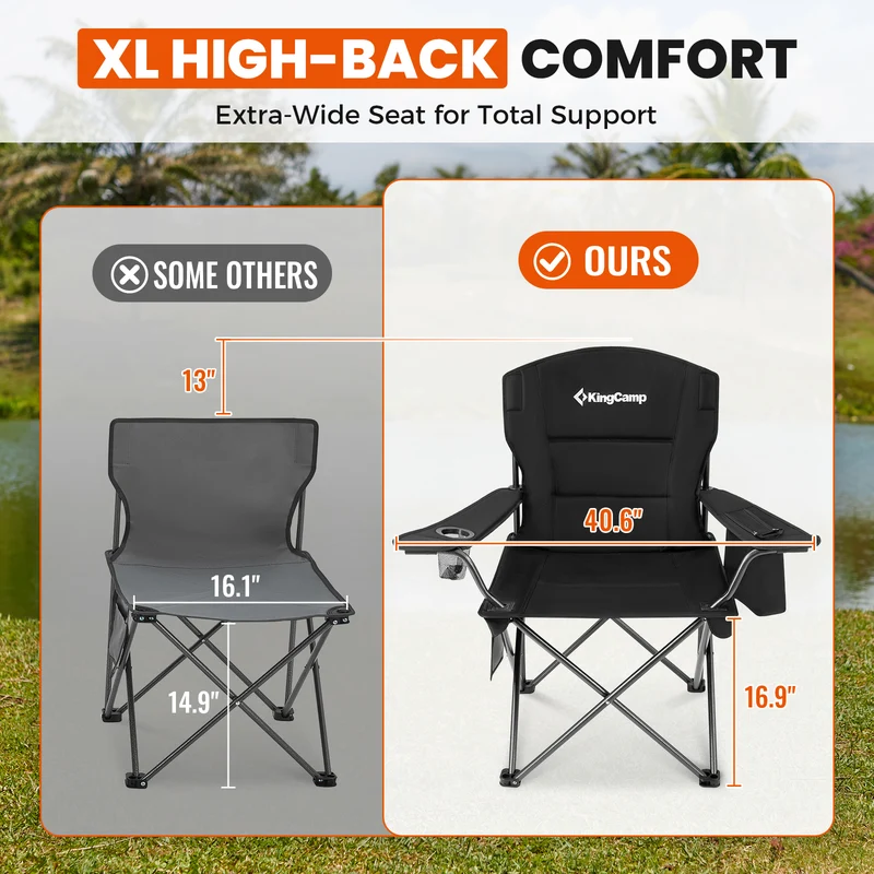KingCamp Padded Outdoor Folding Quilted Armchair with Built In Cupholder