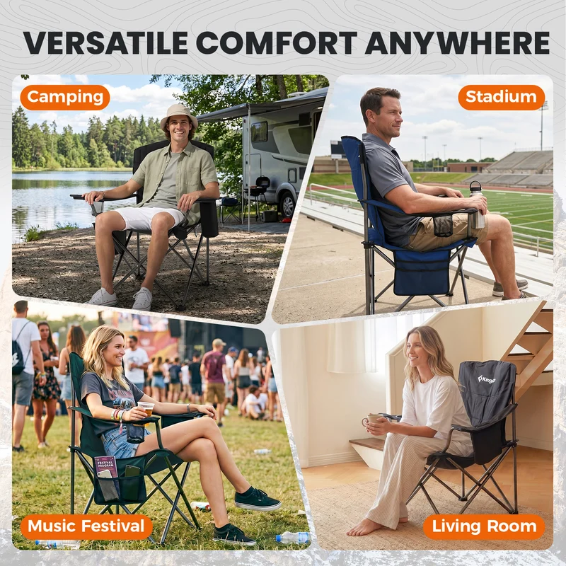 KingCamp Padded Outdoor Folding Quilted Armchair with Built In Cupholder
