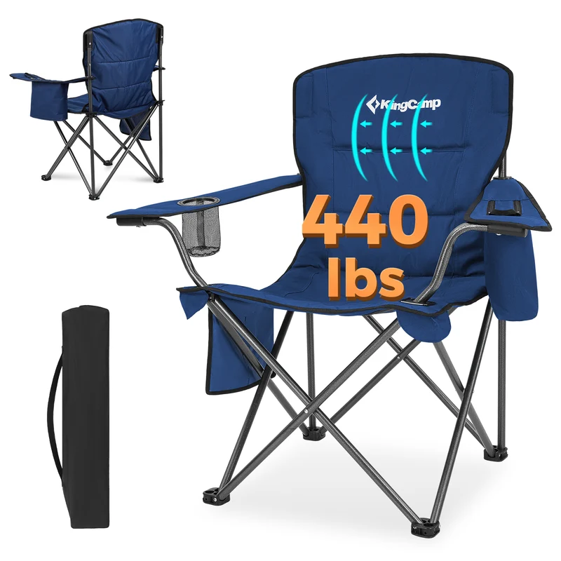 KingCamp Padded Outdoor Folding Quilted Armchair with Built In Cupholder