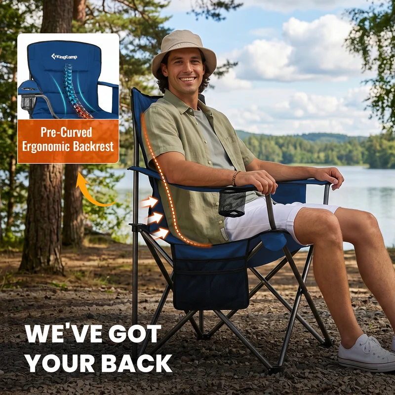 KingCamp Padded Outdoor Folding Quilted Armchair with Built In Cupholder