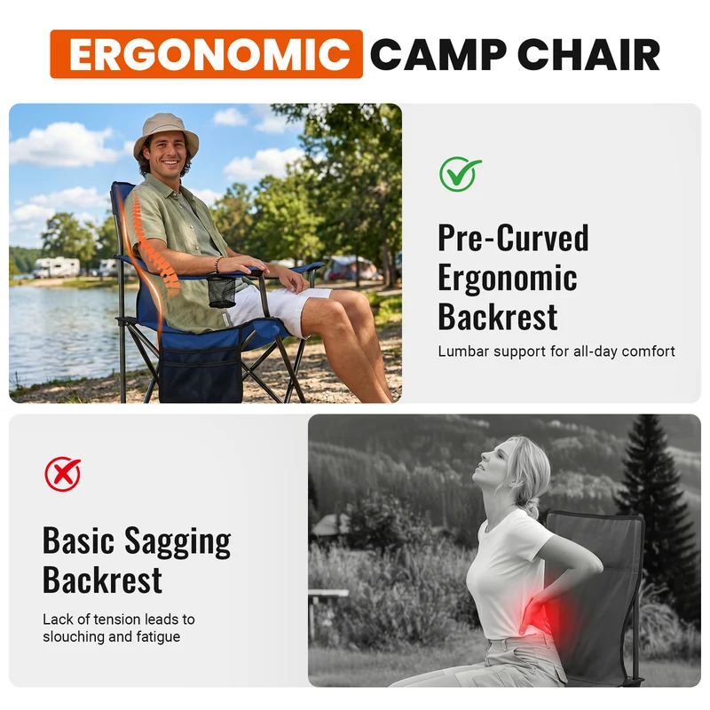 KingCamp Padded Outdoor Folding Quilted Armchair with Built In Cupholder