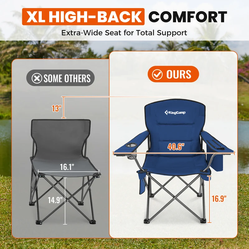 KingCamp Padded Outdoor Folding Quilted Armchair with Built In Cupholder