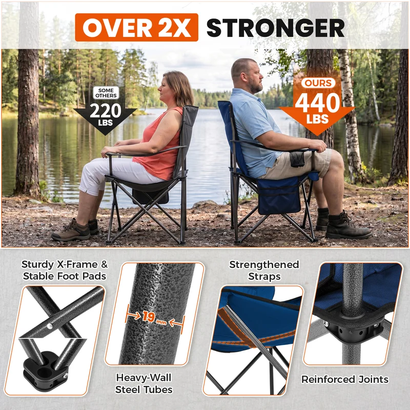 KingCamp Padded Outdoor Folding Quilted Armchair with Built In Cupholder