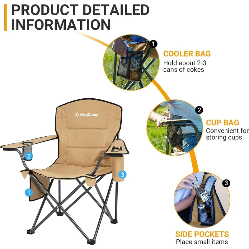 KingCamp Padded Outdoor Folding Quilted Armchair with Built In Cupholder