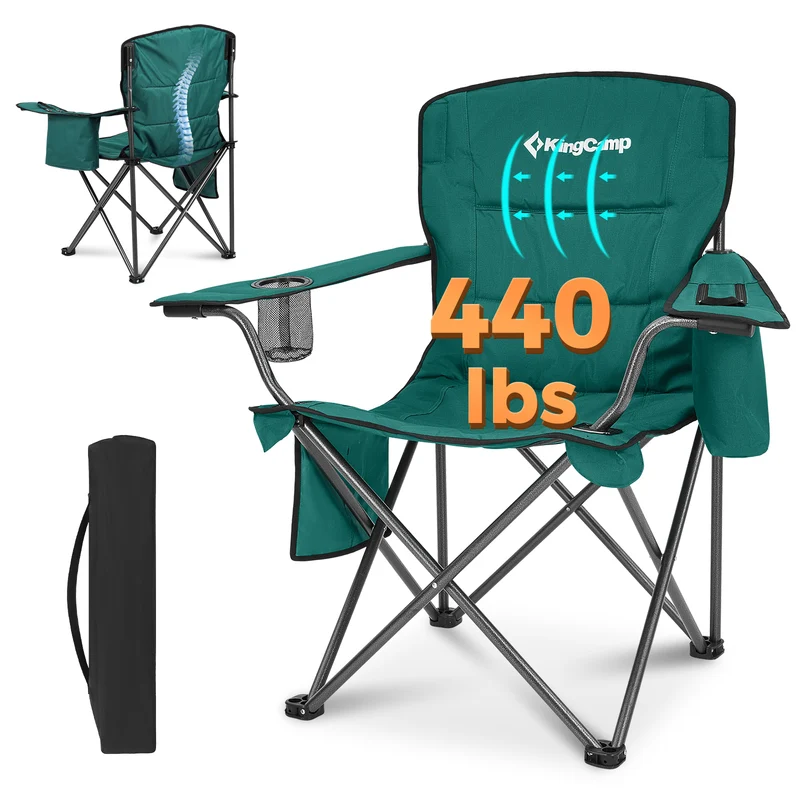 KingCamp Padded Outdoor Folding Quilted Armchair with Built In Cupholder