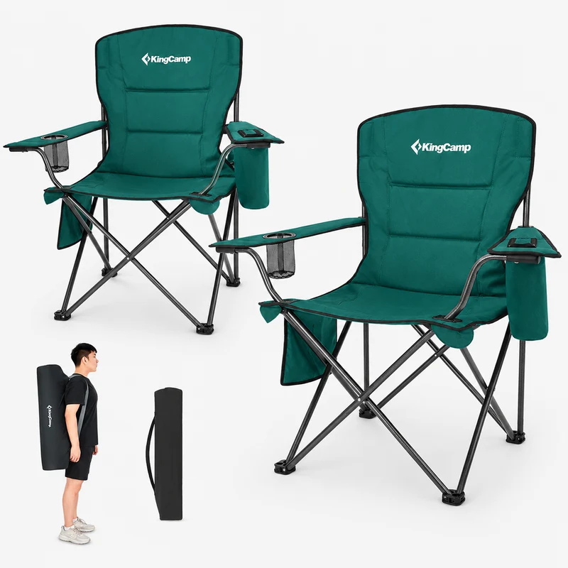 KingCamp Padded Outdoor Folding Quilted Armchair with Built In Cupholder