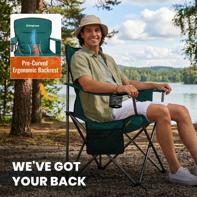 KingCamp Padded Outdoor Folding Quilted Armchair with Built In Cupholder