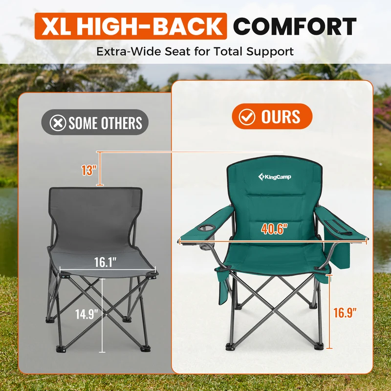 KingCamp Padded Outdoor Folding Quilted Armchair with Built In Cupholder