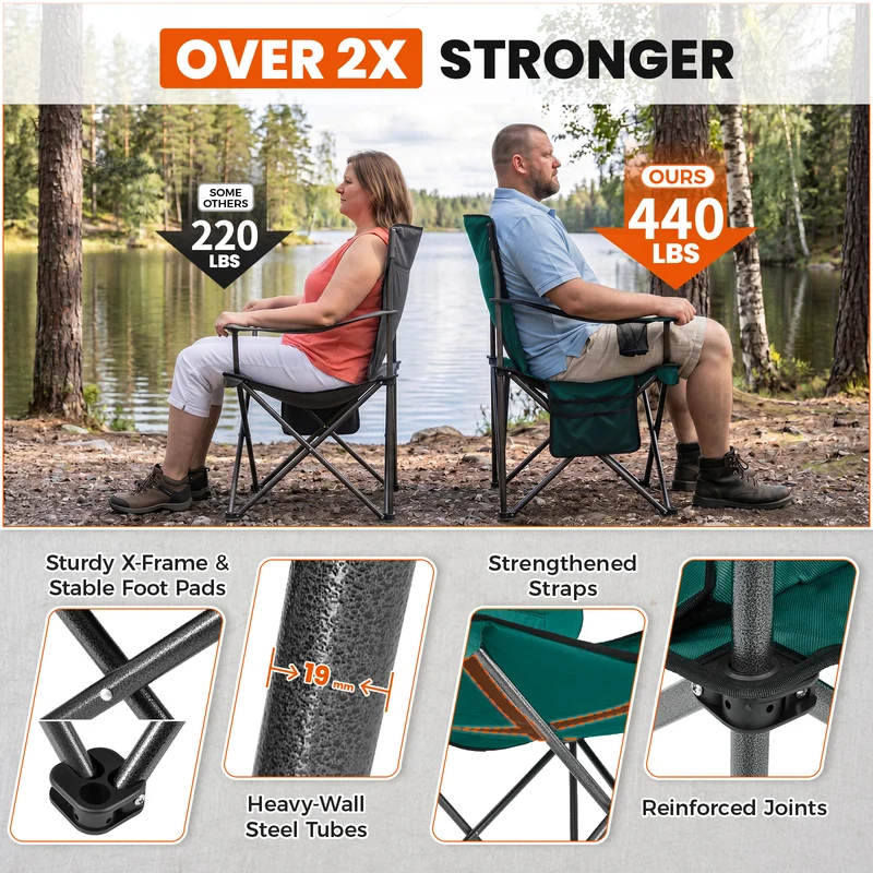 KingCamp Padded Outdoor Folding Quilted Armchair with Built In Cupholder