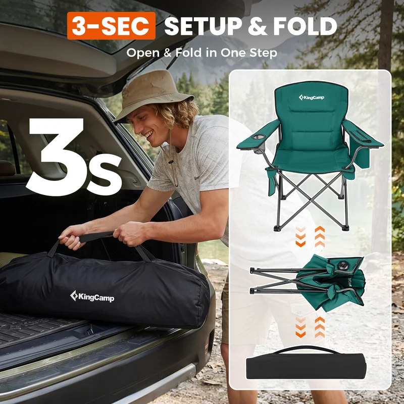 KingCamp Padded Outdoor Folding Quilted Armchair with Built In Cupholder