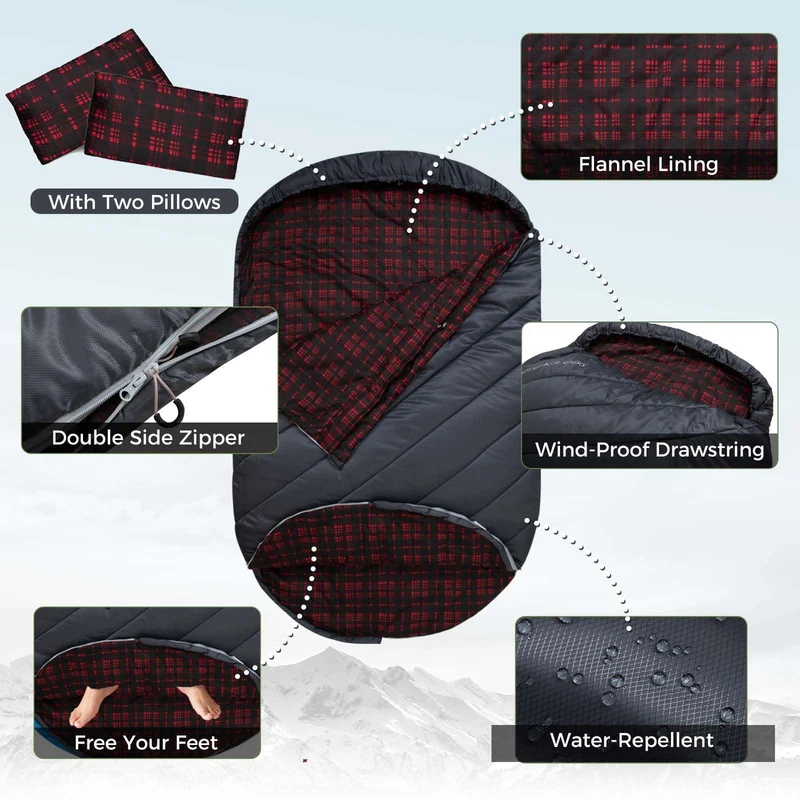 KingCamp FREESPACE 250D Double-Sized Sleeping Bag with 2 Pillows