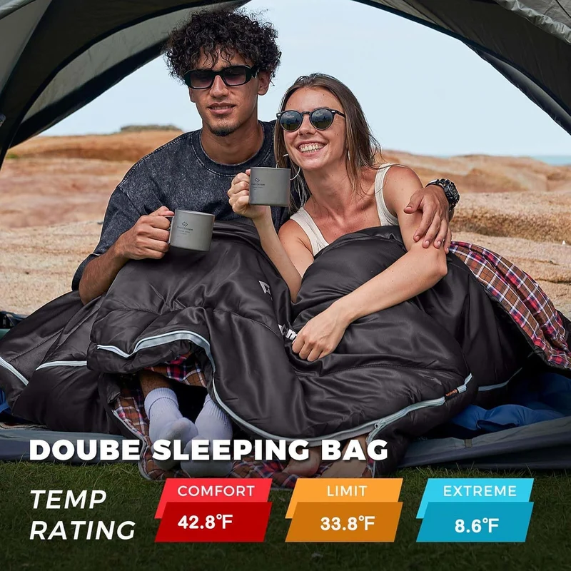 KingCamp FREESPACE 250D Double-Sized Sleeping Bag with 2 Pillows