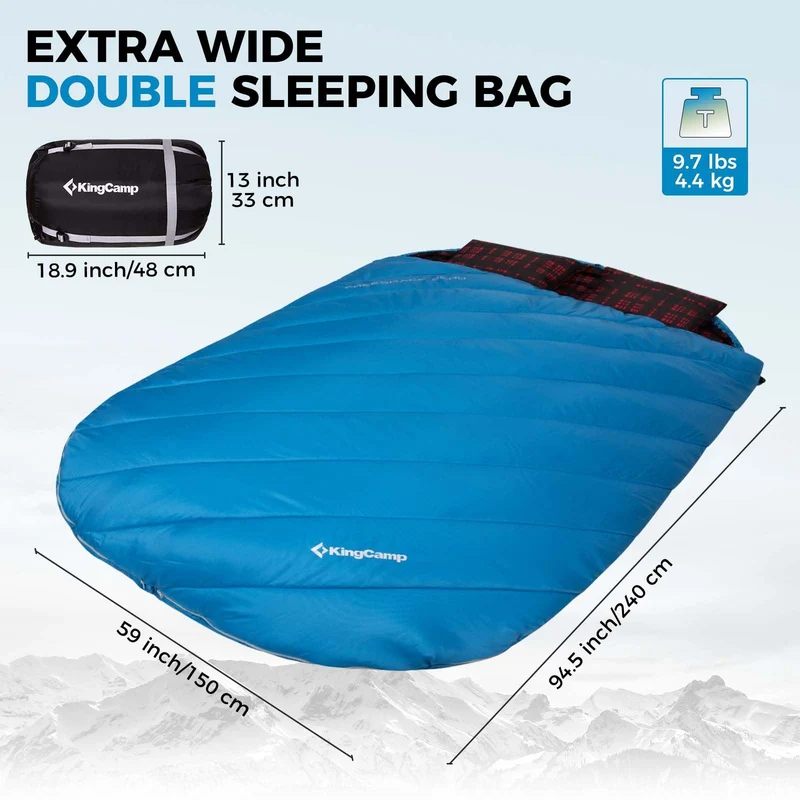 KingCamp FREESPACE 250D Double-Sized Sleeping Bag with 2 Pillows