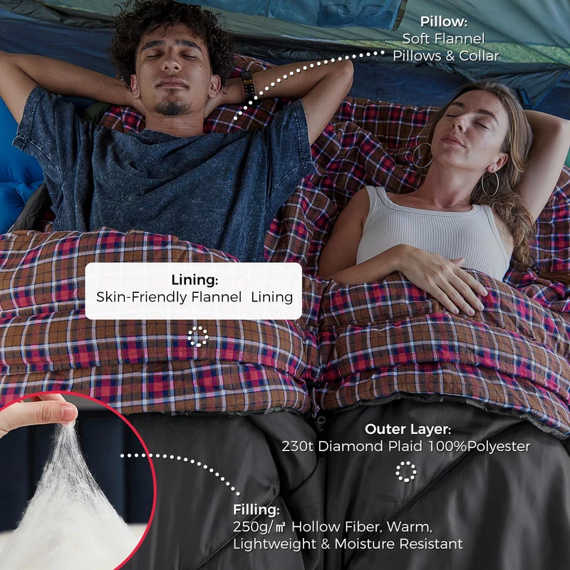 KingCamp FREESPACE 250D Double-Sized Sleeping Bag with 2 Pillows