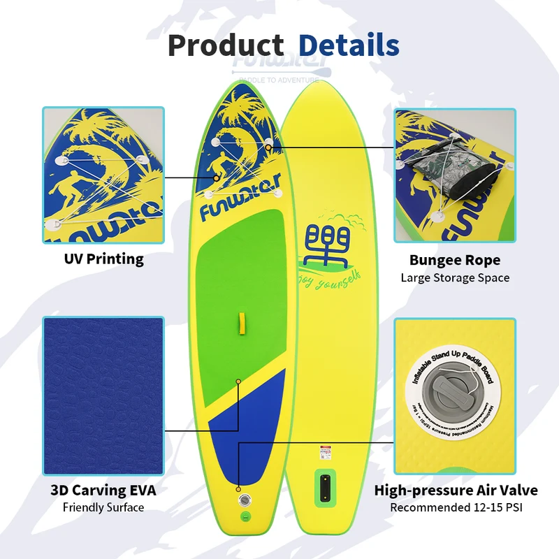 FunWater Surfboard Water Sport Surf Set with Paddle Board Tail Fin Foot Rope Inflator