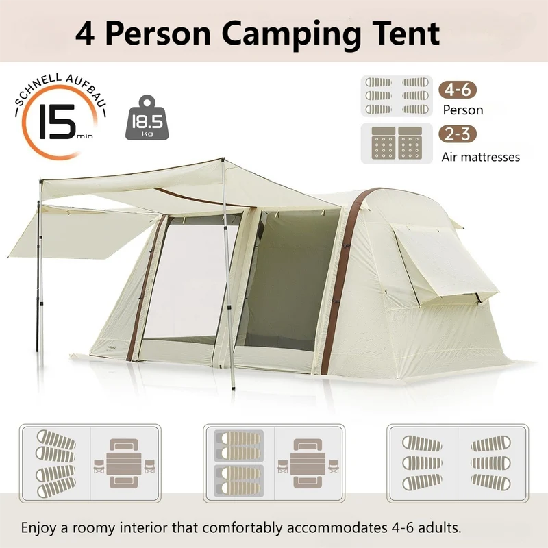 KingCamp NUOVA AIR Inflatable Tunnel Tent 4 Person Camping Tent