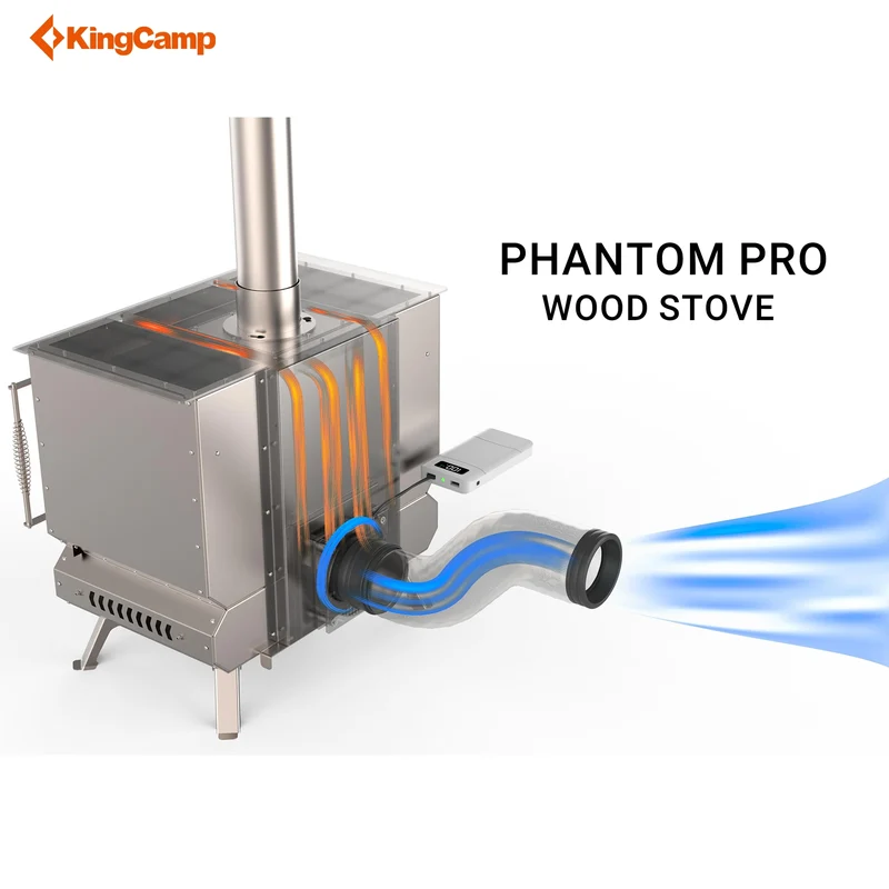 KingCamp Phantom Pro Wood Stove with Secondary Combustion & Power Bank-Powered Active Heat Circulation System